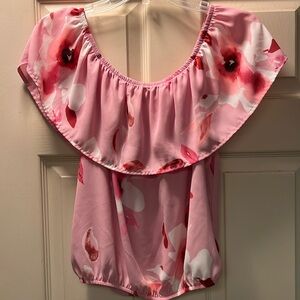 Sienna Sky pink floral on or off the shoulders top elastic bottom very airy cute